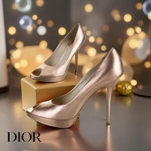 DIOR Vintage Bronze Pink leather peep toe platform pumps High Heels size 6